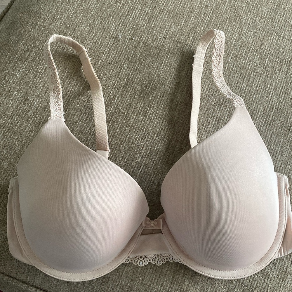 MAIDENFORM 0121br bra beige nude push up padded lace trim 34D